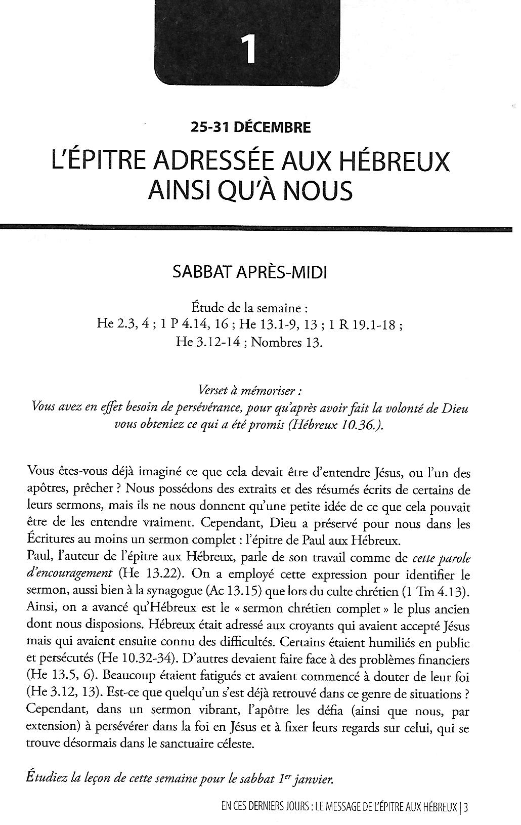 Lecon De L Ecole Du Sabbat Pour Cette Semaine Études / École du sabbat Adulte - 2022-1 - Troisanges.org