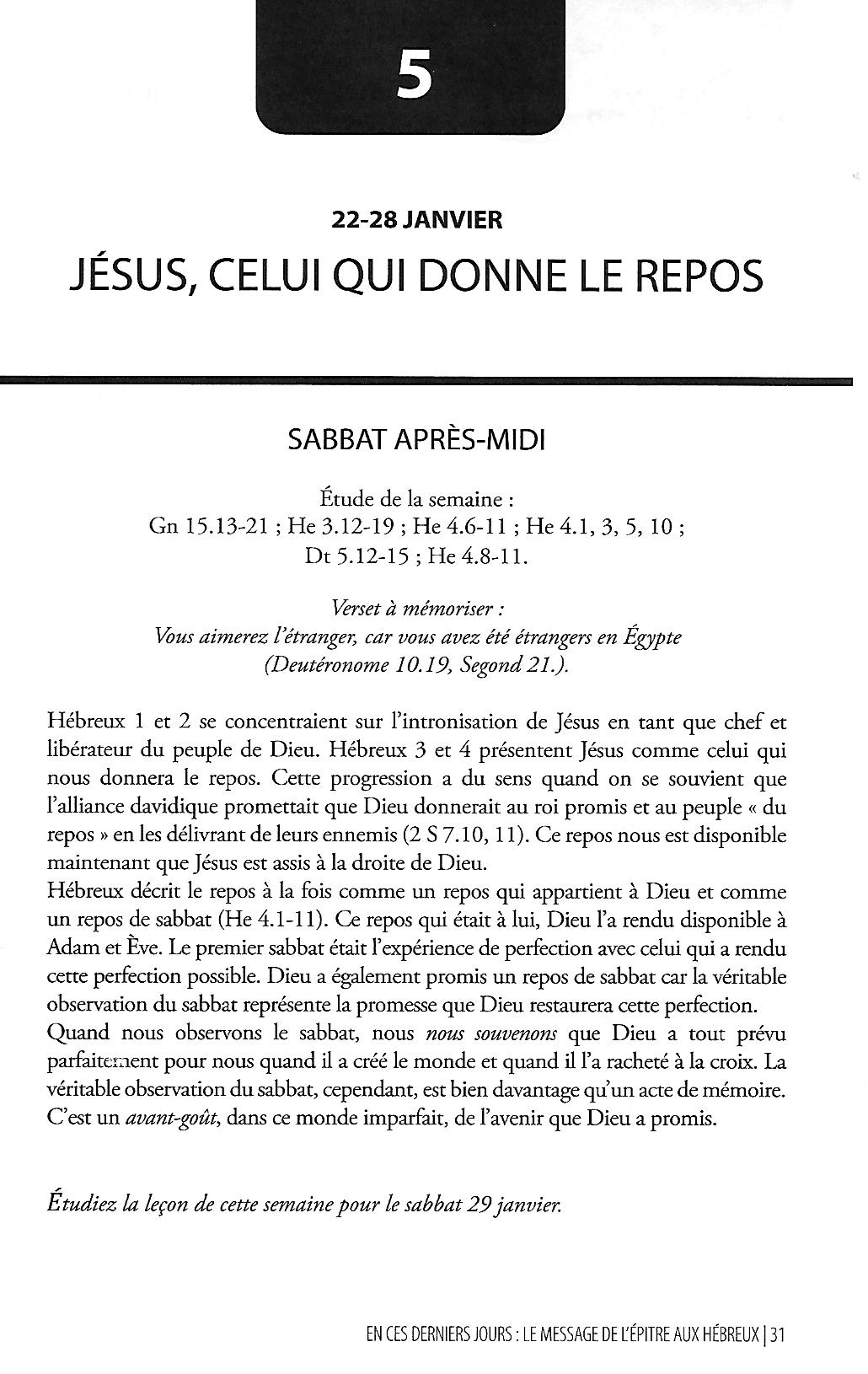 Lecon De L Ecole Du Sabbat Pour Cette Semaine Études / École du sabbat Adulte - 2022-1 - Troisanges.org
